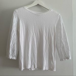 Amour Vert cotton modal white shirt / blouse with pattern texture sleeves.